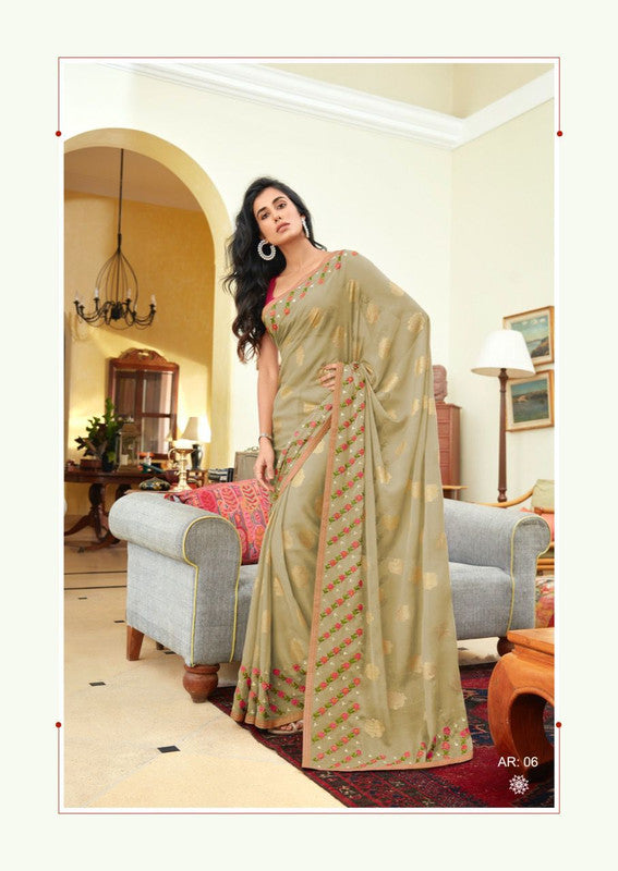 Designer Soft Chiffon Fabric With Foil Print And Embroidery Work Saree
