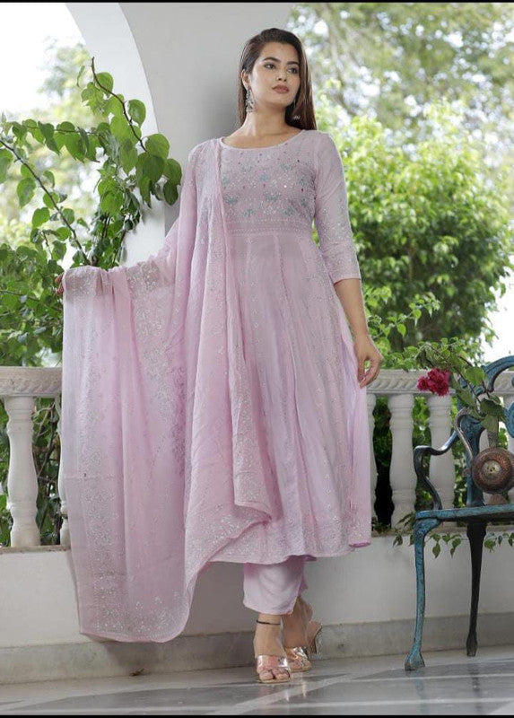 Pink High slit Kurti with Heavy liquid silver foil Print Pant & duaptta!!