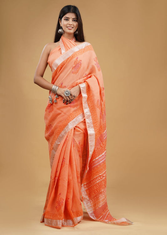 EXCLUSIVE HAND BLOCK  PRINTED LINEN SAREE!!