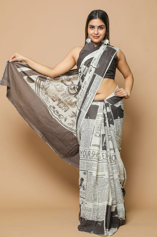 HAND PRINTED MUL COTTON SAREE