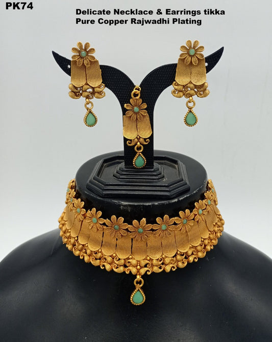 Premium Quality Pure Copper Rajwadi Necklace set with Ear Rings