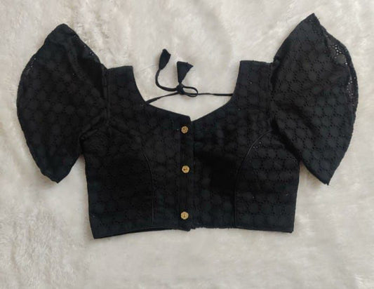 Black Coloured Pure Cotton HAKOBA Woman Designer Butterfly Sleeve Ready made Blouse - 38 Size Fits Up to 42 Inch!!