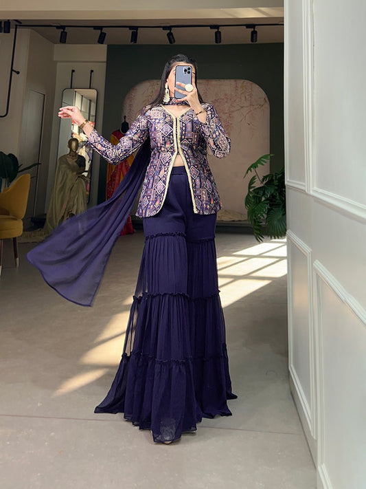 Purple & Multi Coloured Viscose Jacquard Silk with Weaving Work Women Designer Party/Casual wear Kurta with Palazzo & Dupatta!!