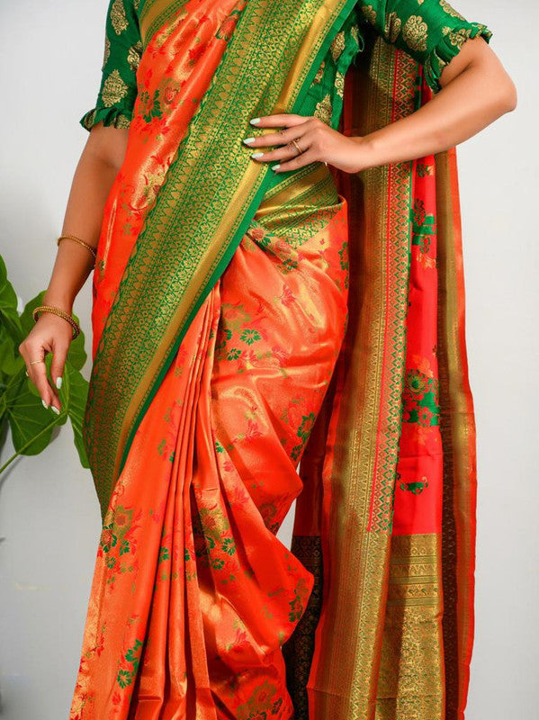 Silk Saree with blouse in Green colour 1455