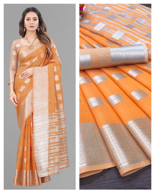 Soft Linen Silk Saree With Sliver Zari And  With Pallu