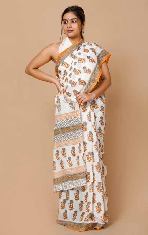 HAND BLOCK  PRINTED COTTON SAREE WITH BLOUSE!!