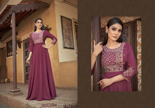Dark Pink Coloured Heavy Maslin with Heavy Embroidery work Women Designer Ethnic Party wear Gown!!