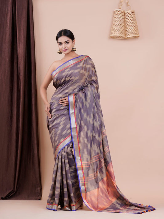 BEAUTIFUL LINEN HAND BLOCK PRINT SAREE