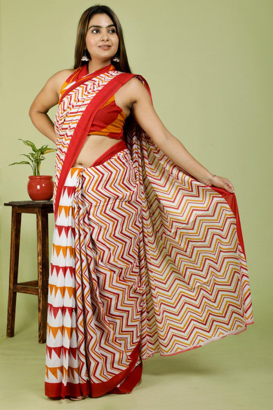 BEAUTIFUL HAND PRINTED MUL COTTON SAREE!!