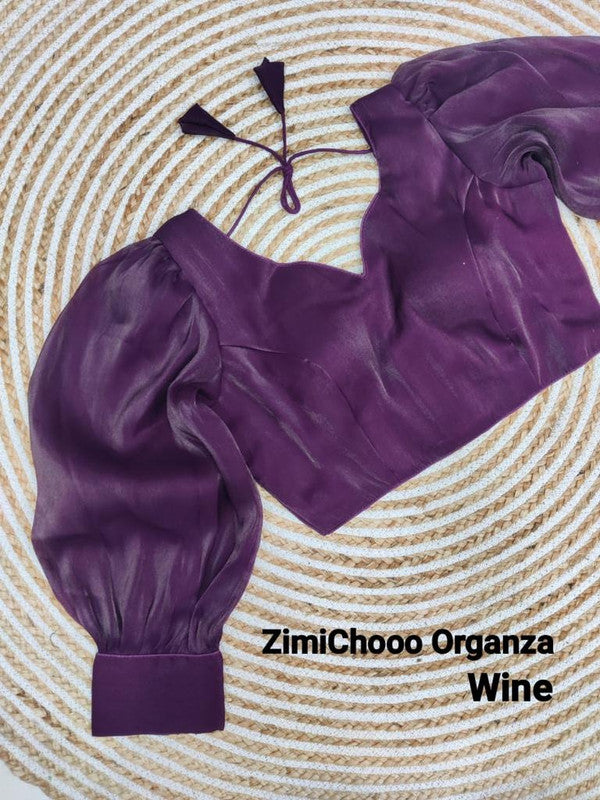 Wine Coloured Premium Pure Soft ZimiChooo Organza Woman Ready made Designer Croptop cum Blouse- Free Size Up to 40 Inch!!