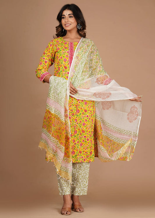 Exclusive Cotton Stitched Suit with Cotton Pant & Kota Dupatta!!