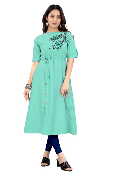 Aqua Blue Coloured Premium Rayon Peacock feather Print Women Designer Daily wear Kurti with Belt!!