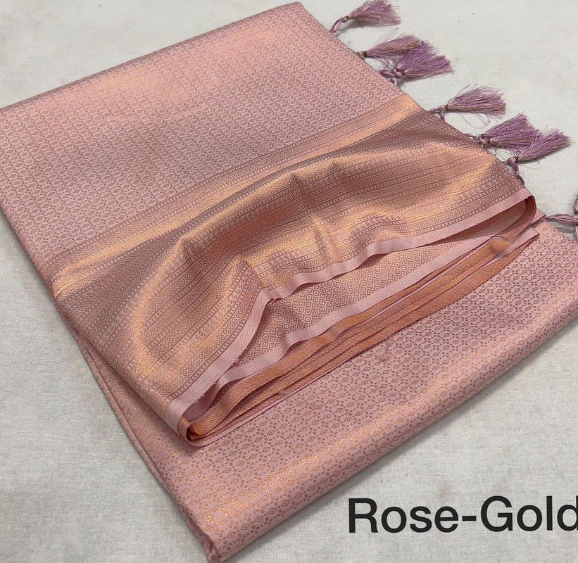 Rose Gold Coloured Soft Silk Jacquard work with Beautiful Rich Pallu Women Party/Daily wear Designer Kubera Pattu Saree with Blouse!!