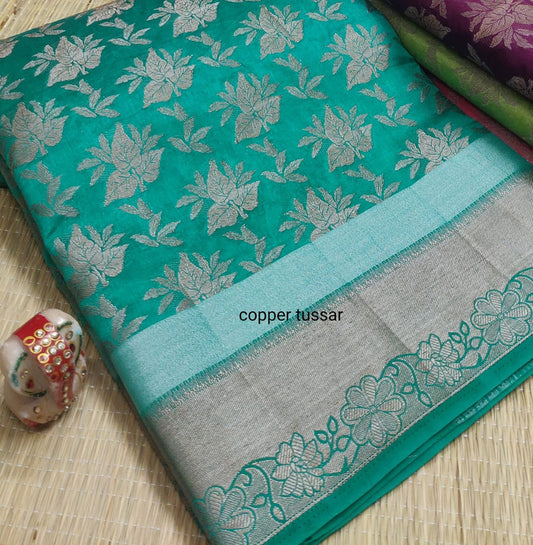 EXCLUSIVE RAW TUSSAR SILK SAREE WITH COPPER WEAVING!!