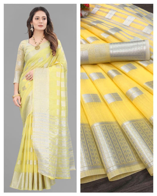 Soft Linen Silk Saree With Sliver Zari And  With Pallu