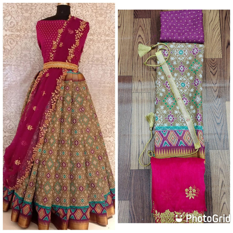 Pure linen Silk pure  Zari lehanga with blouse along with cutwork Duppta !!