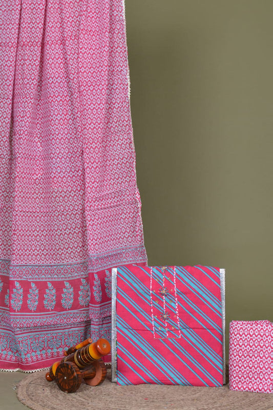 BEAUTIFUL HAND PRINTED SUITS DUPATTA COTTON !!