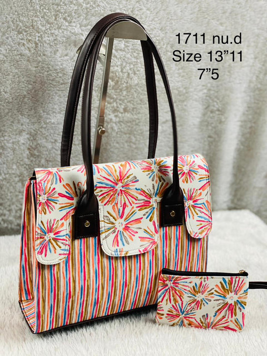 Pink & Multi Coloured Pure Cotton Printed Women Multiple Partition Hammer Tote Bang- 2 PCS Combo( Tote Bag & Phone Pouch)!!