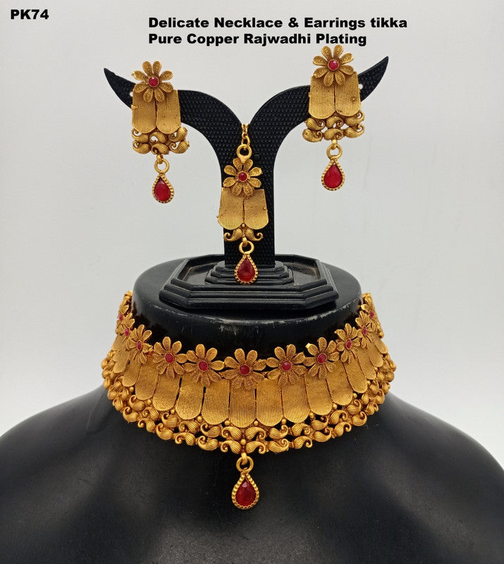 Premium Quality Pure Copper Rajwadi Necklace set with Ear Rings