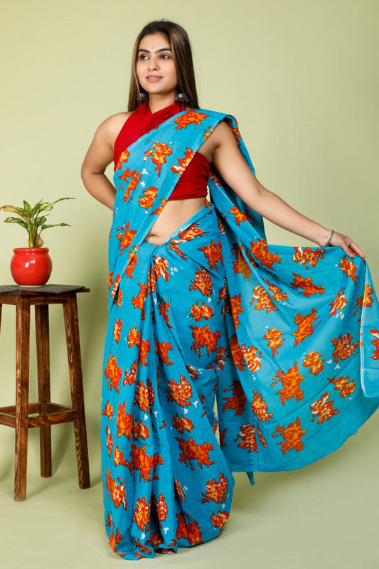 BEAUTIFUL HAND PRINTED MUL COTTON SAREE!!