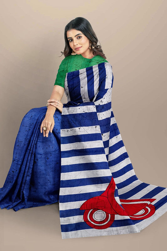 Blue & Multi Coloured Premium Mul Mul Cotton Beautiful Hand Block printed Women Daily/Party wear Saree with Blouse!!