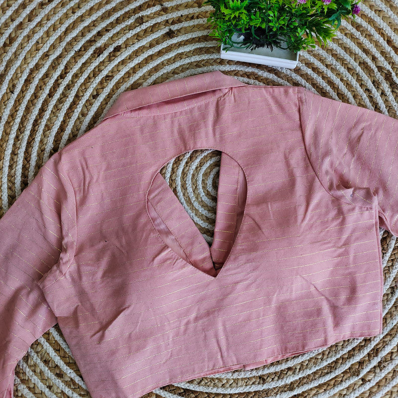 Pink Coloured Pure Cotton collar Blouse With Designer Sleeves Woman Ready made Designer Blouse!!