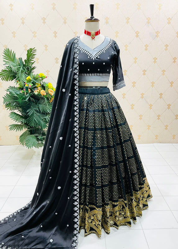 Golden Embroidered Blouse With Layered Lehenga TDS5093 – TheDesignerSaree