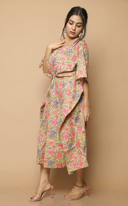 COTTON KAFTAN ALL OVER PRINT MAXI NIGHT DRESS|FREE SIZE|