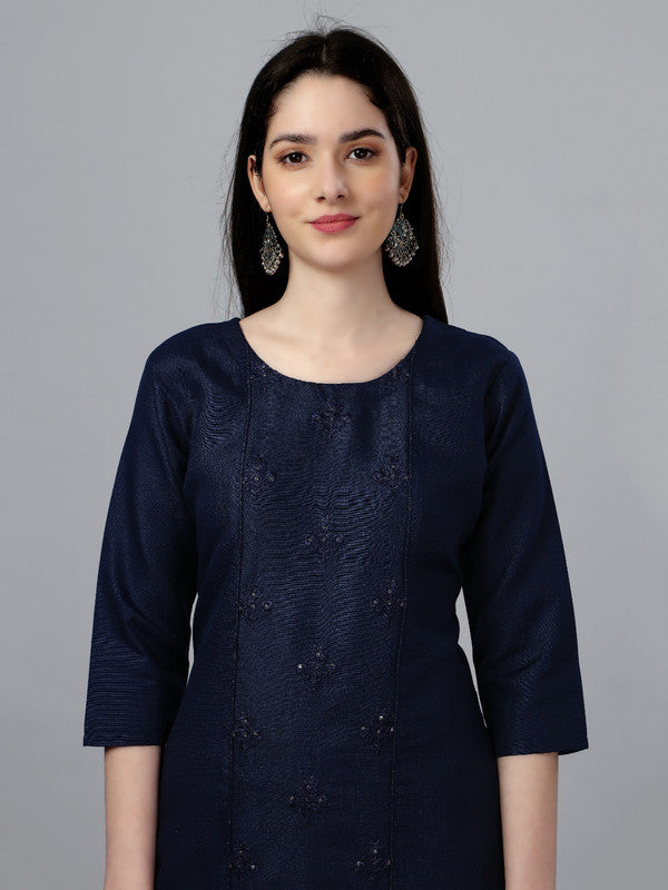 Blue Coloured Pure Cotton with Embroidery work Round Neck 3/4 Sleeves Women Designer Party/Daily wear Kurti!!