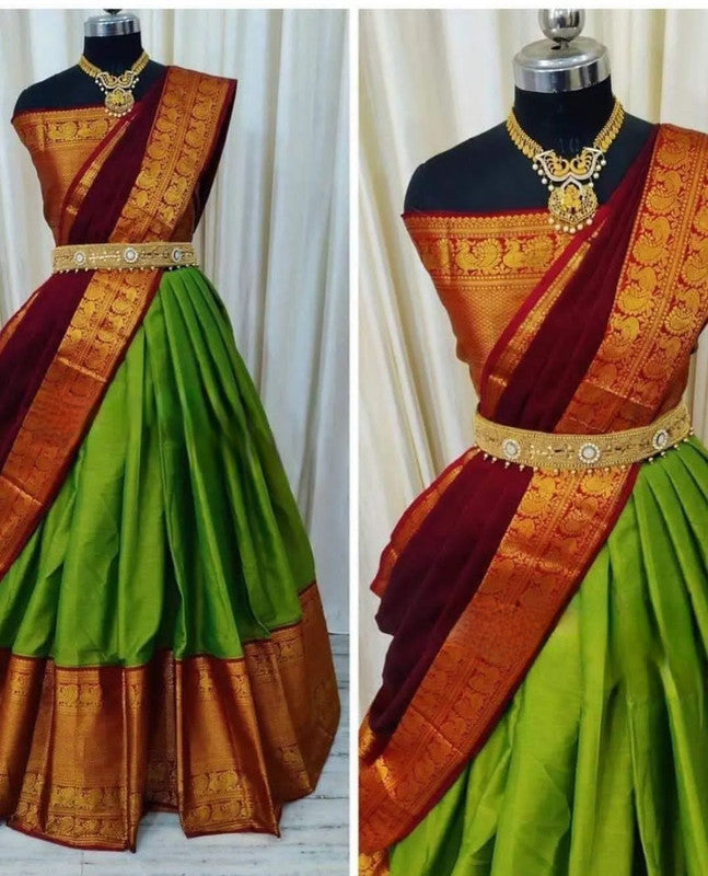 Kanjivaram Silk Zari border Half Saree with blouse & Banarasi Dupatta!!