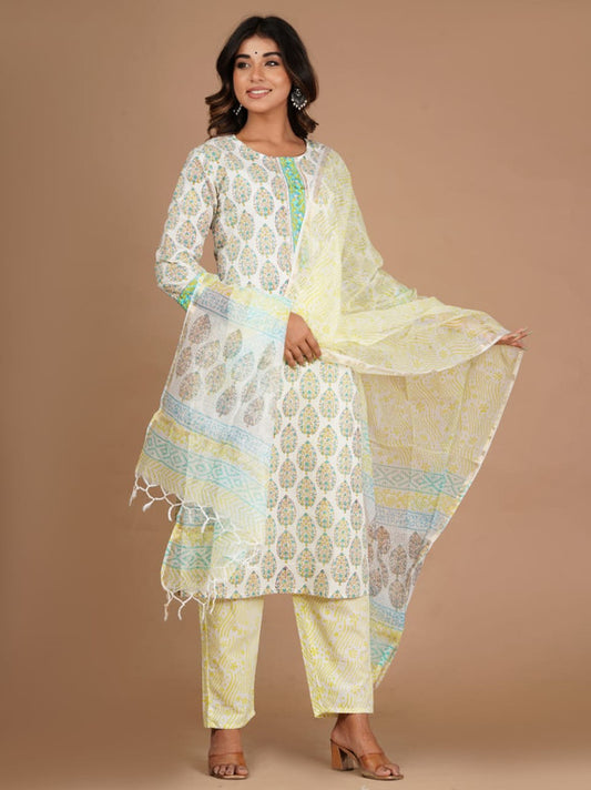 Designer Fully Stitched Suits with Bottom and Kota Doria with Jari Dupatta