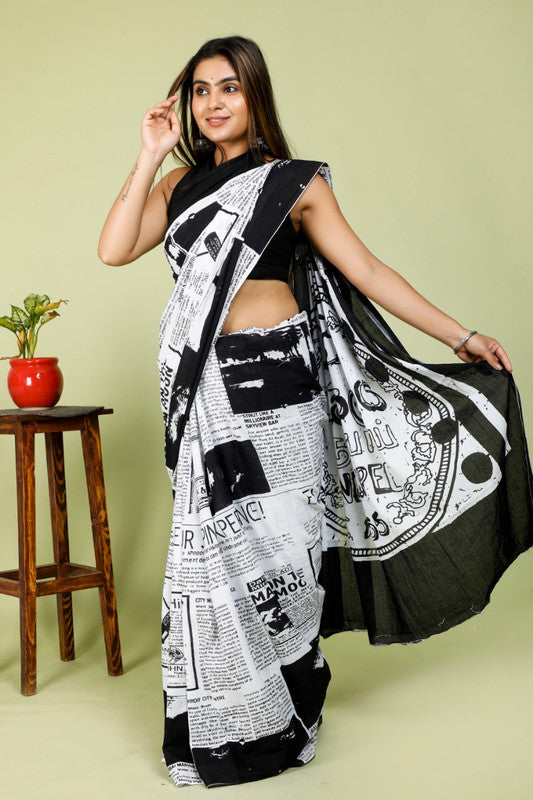 BEAUTIFUL HAND PRINTED MUL COTTON SAREE!!