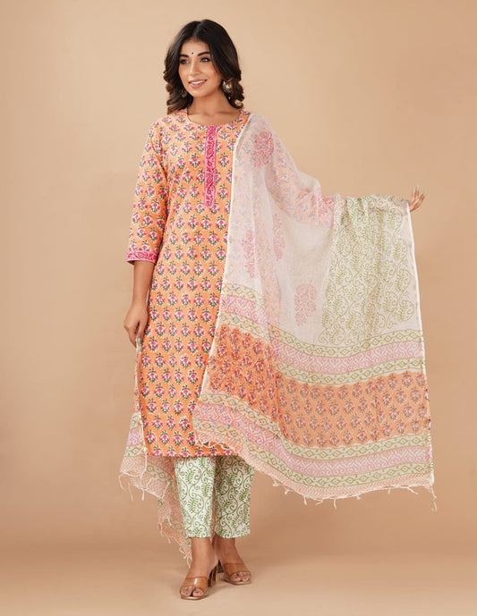 Exclusive Cotton Kurti with Bottom and Dupatta!!