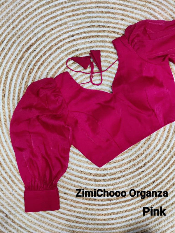 Pink Coloured Premium Pure Soft ZimiChooo Organza Woman Ready made Designer Croptop cum Blouse- Free Size Up to 40 Inch!!