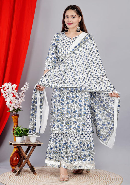 Beautiful Kurta & Sharara With Dupatta (Set of 3?) crafted in Cotton!!