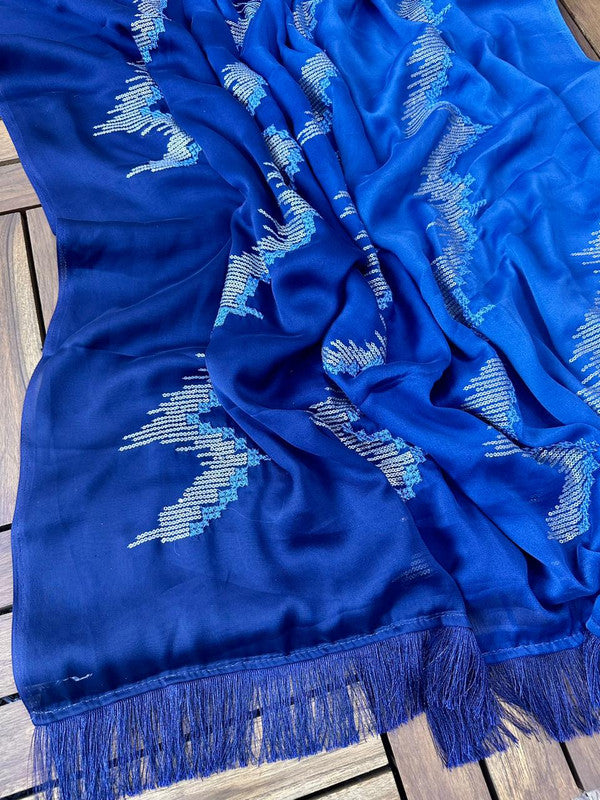 Blue Coloured Padding Silk with Glitter Two Tone Sequence Embroidery work Women Festival/Party wear Designer Silk Saree with Blouse!!