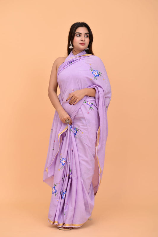 Light Pink & Multi Coloured Pure Cotton with Beautiful Jari Border Printed Women Party/Daily wear Designer Cotton Saree with Blouse!!