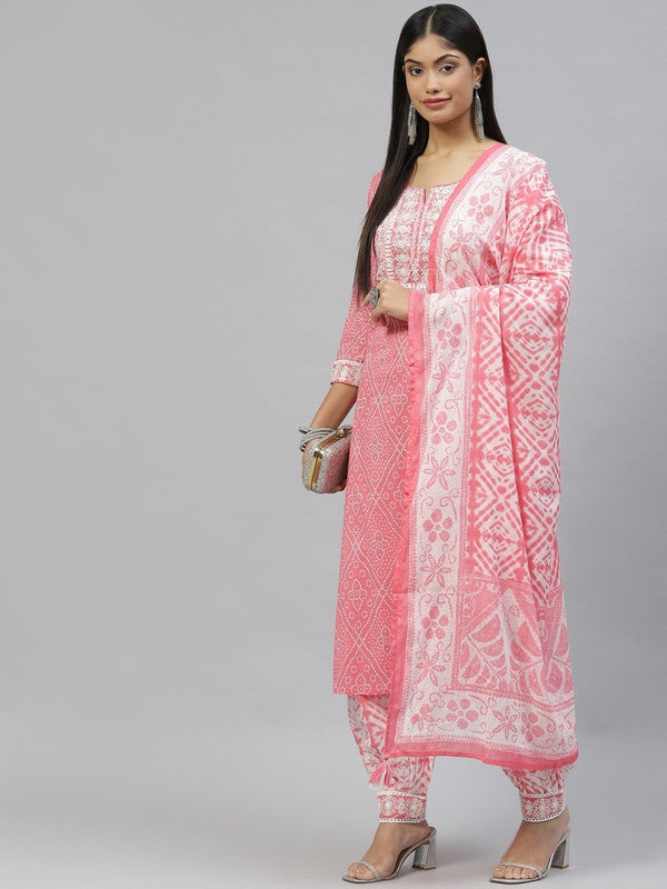 Pink & white Bandhani  printed Kurta with Salwar and dupatta!!