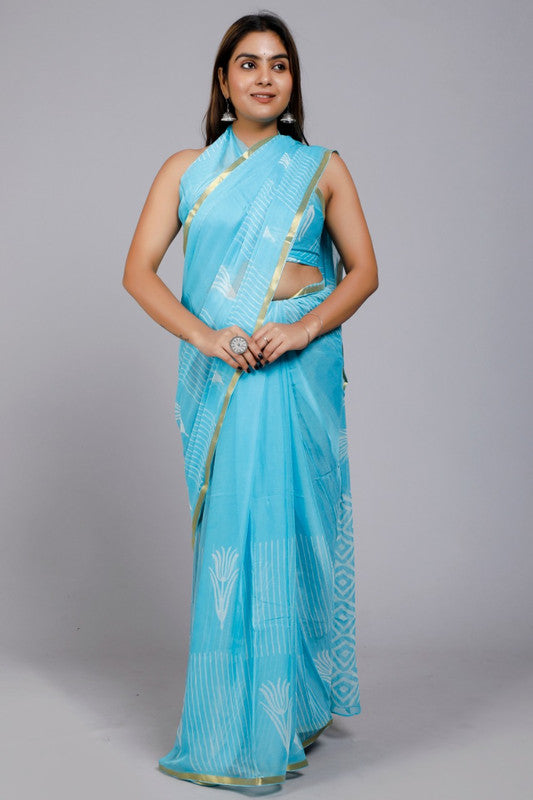 BEAUTIFUL HAND BLOCK PRINTED CHIFFON SAREE!!