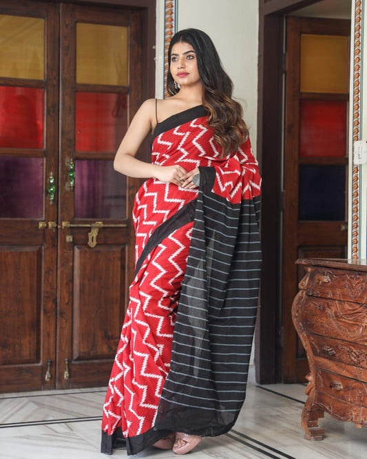 HAND PRINTED MUL COTTON SAREE