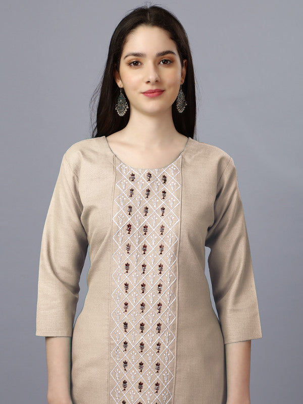 Beige Coloured Pure Cotton with Embroidery work Women Designer Daily wear Kurti!!