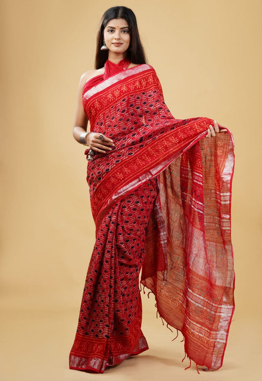 LINEN HAND BLOCK PRINT SAREE