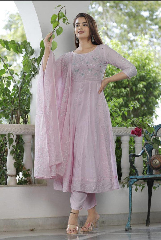 Pink High slit Kurti with Heavy liquid silver foil Print Pant & duaptta!!