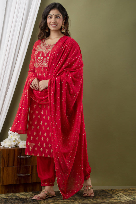 Designer Red  Coloured Kurti with Pant and Dupatta!!