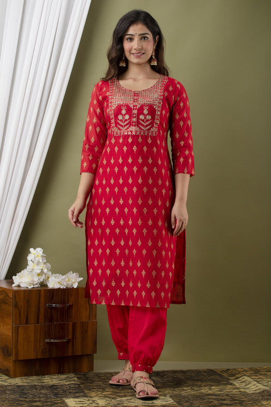 Designer Red  Coloured Kurti with Pant and Dupatta!!