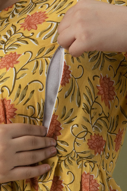 Yellow Coloured Designer Feeding Cotton Kurti!!