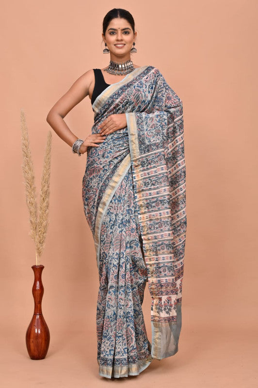 Pink & Multi Coloured Hand Block Printed Women Designer Party wear Maheshwari Cotton Silk Saree with Runnin Blouse!!