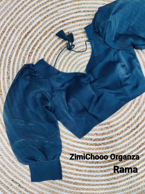 Rama Blue Coloured Premium Pure Soft ZimiChooo Organza Woman Ready made Designer Croptop cum Blouse- Free Size Up to 40 Inch!!