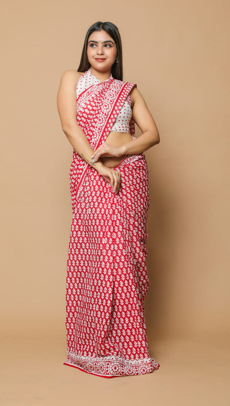 NEW HAND PRINTED MUL COTTON SAREE