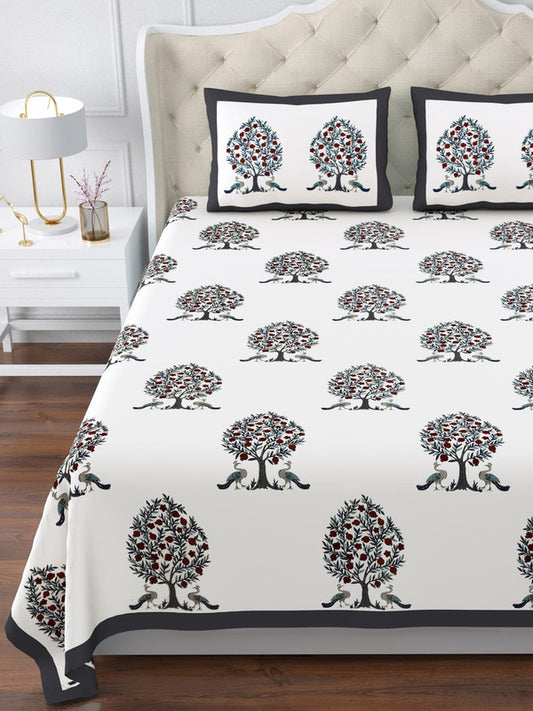Navy Blue & Multi Coloured Pure Cotton with Beautiful Hand Block Printed King size Double Bed sheet with 2 Pillow covers!!